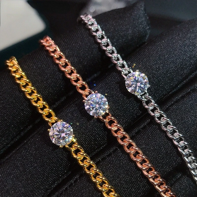

Brand New Moissanite Bracelet 925 Sterling Silver Italian Process Gold Plated 14k Gold Passed Instrument Testing