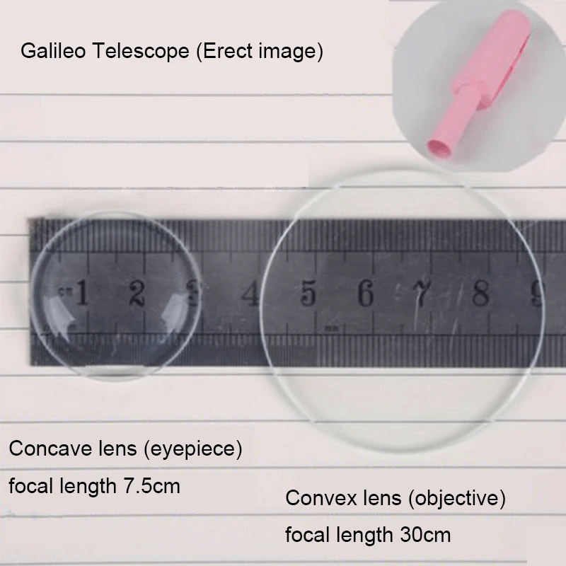 

Набор выпуклых линз с вогнутыми линзами для телескопа «сделай сам» Galileo (вертикальное изображение), телескоп Kepler (инвертированное изображен...