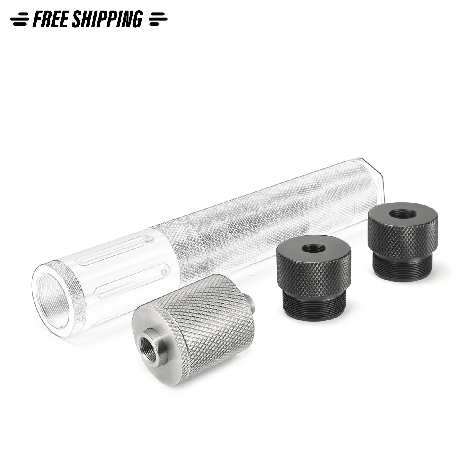 

10 ''L 1,58'' od алюминиевая модульная трубка для очистки растворителя 1,375x24 MST 1/2x28 + 5/8x2 4 крышки + внешний усилитель отдачи из нержавеющей стали