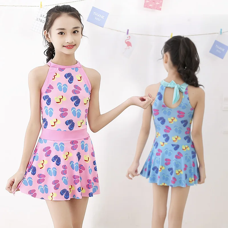 Medium And Arge Children's One-piece Flat leg Pants Skirt Lovely Swimsuit Primary School Girl Hot Spring Bathing Suit
