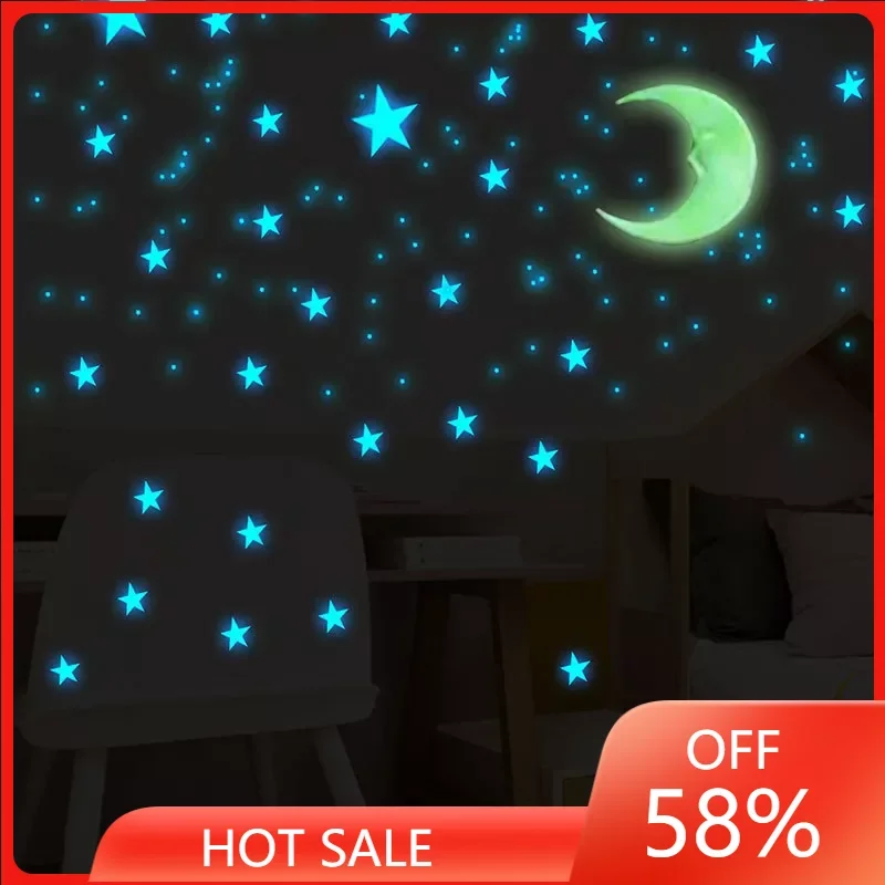 

111Pcs Star And Moon Combination 3D Wall Sticker Living Room Bedroom Decoration For Kids Room Home Glow In The Dark Stickers