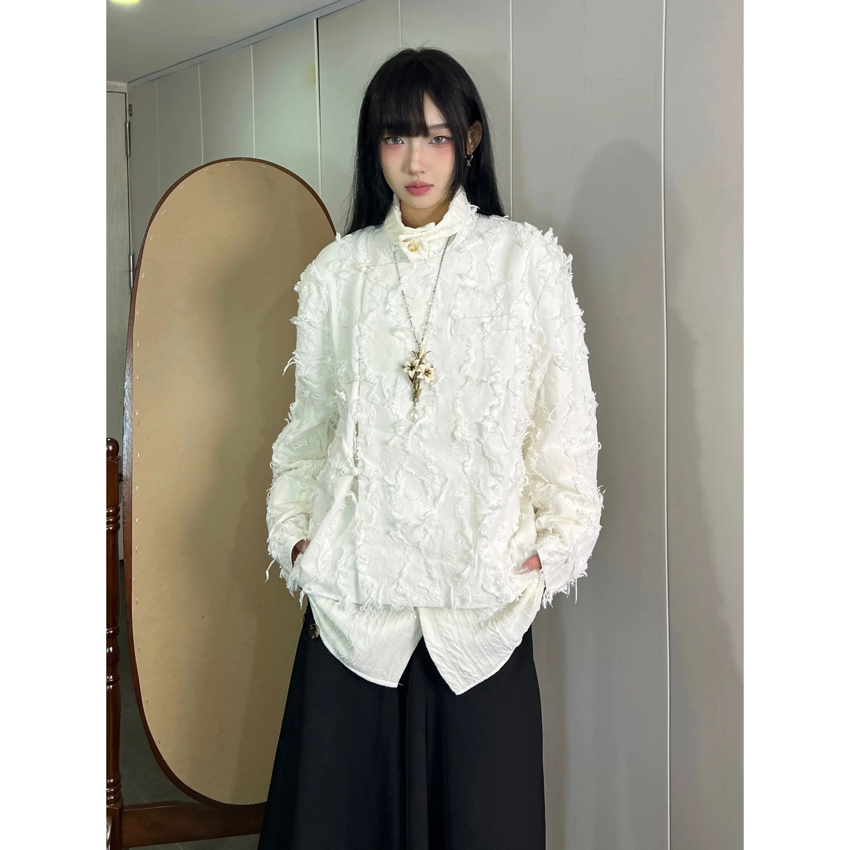 

New Chinese coat Autumn and winter Yamamoto Yohji fringe jacquard design sense niche unisex suit shirt