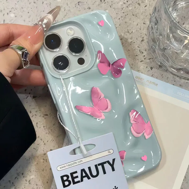 Фото Усовершенствованный чехол для телефона с розовой бабочкой для iPhone 17, 16, 15, 14, 13, 11, 12 Pro Max Plus 17, противоударный мягкий чехол с текстурой воздушного сложения №5