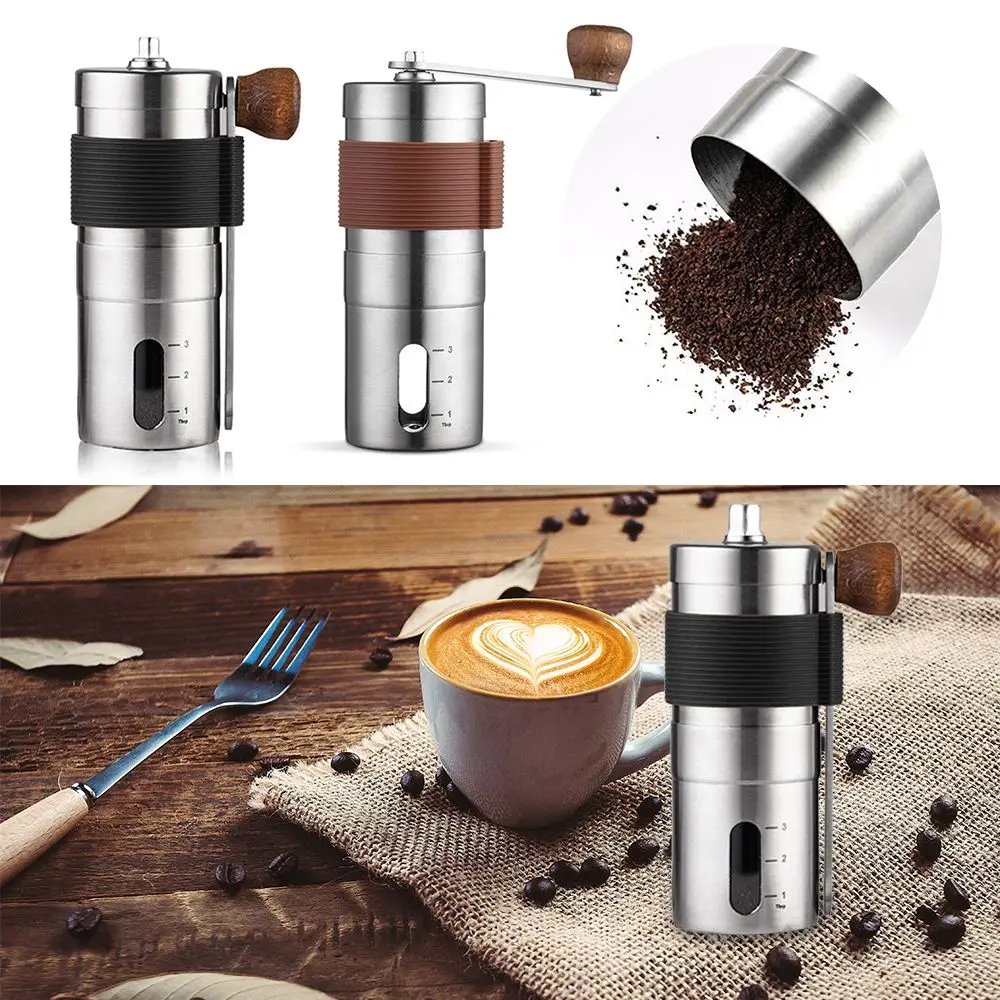 

Кофемолка с деревянной ручкой, измельчитель кофейных зерен, регулируемая ручка, ручная кофемолка из нержавеющей стали