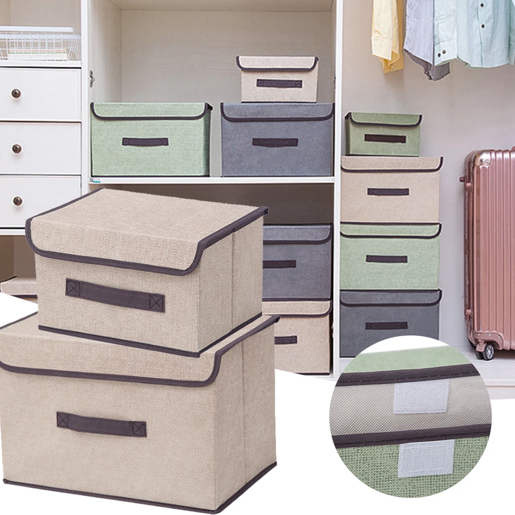 

2pcs Fabric Clothes Storage Bins With Cover Large Capacity Organizer Snacks Sundries Organizador Wardrobe Clothing Storage Box