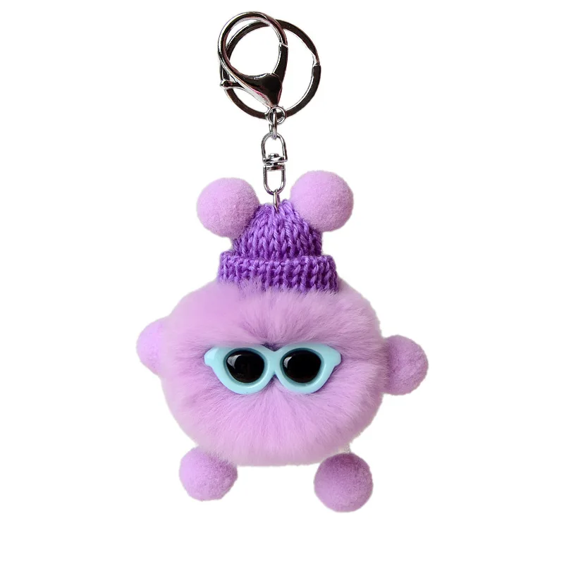 

Cute Fluffy Rabbit Fur Pompom Glasses Monster Keychain Women Girls Pompon Key Ring On Bag Car Trinket Jewelry Wedding Party Gift