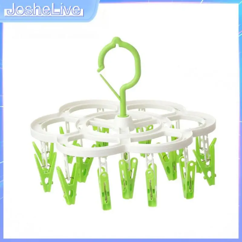 

360 Angle Swivel Design Folding Clothes Dryer Hanger Durable Plastic Drying Rack Organizer With 16 Clips Windproof Plastic