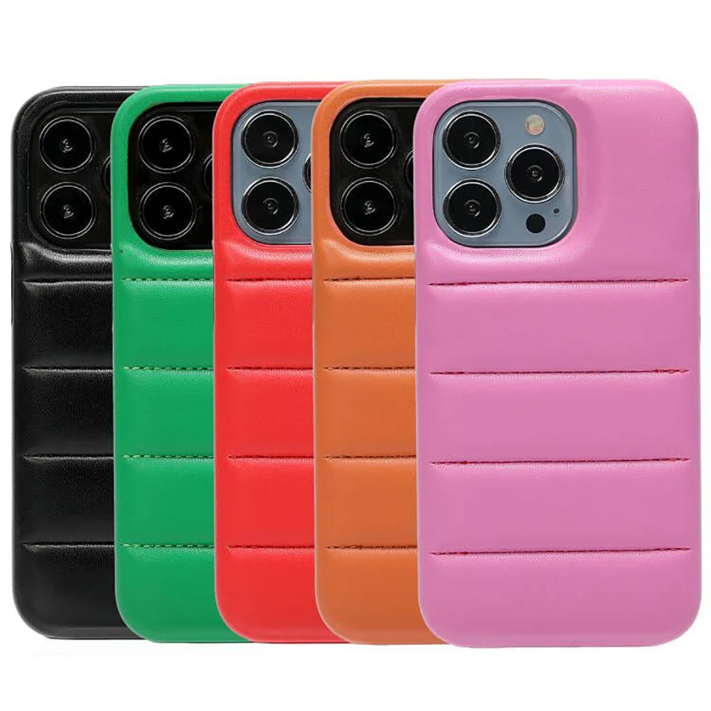 

LANGSIDI Fashion Down Jacket Leather Phone Case For iPhone 13 12 11 Pro Max X XS XR 7 8 Plus Puffer Case Shockproof Soft Cover