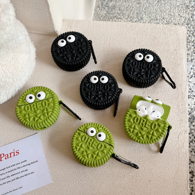 

Cute Cartoon Big Eyes Chocolate Sandwich Cookies Bluetooth Headset Cover for Airpods 1 2 3 Pro Silicone Airpods Case