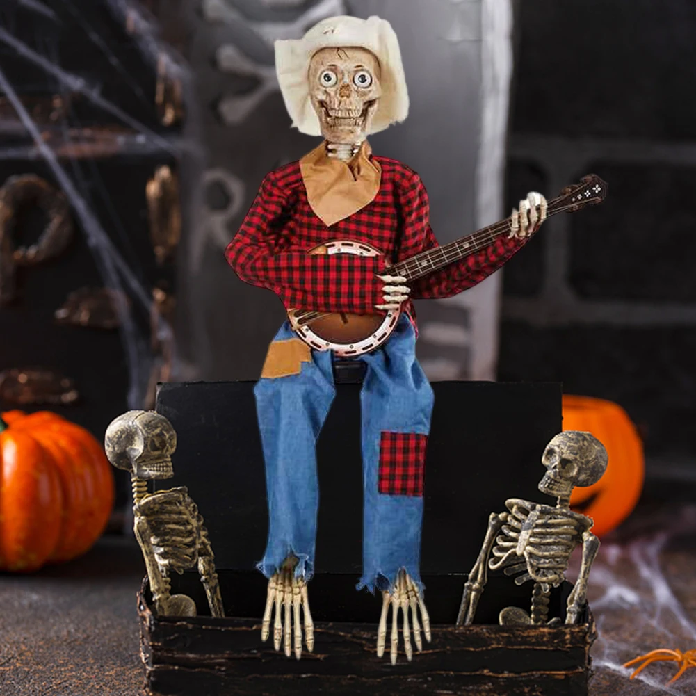 Хэллоуин анимированные скелеты банджо играющие жуткие украшения для декора