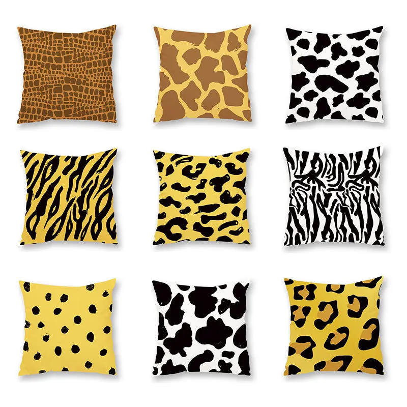 

45X45Cm Fashion Animal Spotted Cow Print Leopard Print Pillow Zebra Print Pillow Cover Plush Peach Leather Sofa Car Lumbar