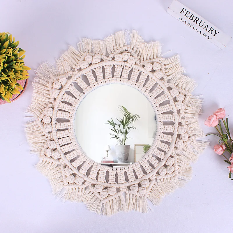 

Boho Macrame Round Mirror Decorative Mirrors Aesthetic Room Decor Hanging Wall Mirror For Bedroom Living Room House Decoration