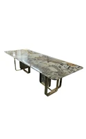 marble table rectangular stainless steel pure copper marble dining table and chair combination