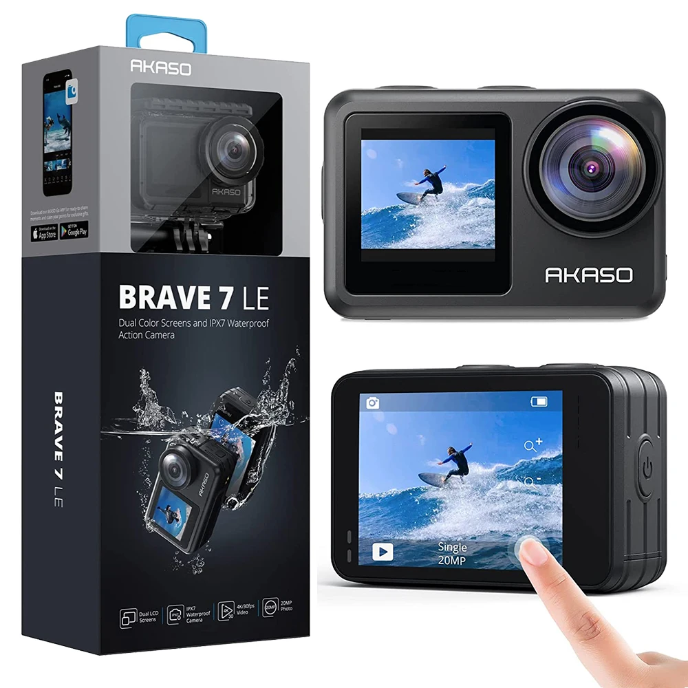 AKASO Brave 7 LE 4K30FPS Action Camera 20MP Sports Camera Touch Screen EIS 2.0 Remote Control 131 Feet Underwater Camera