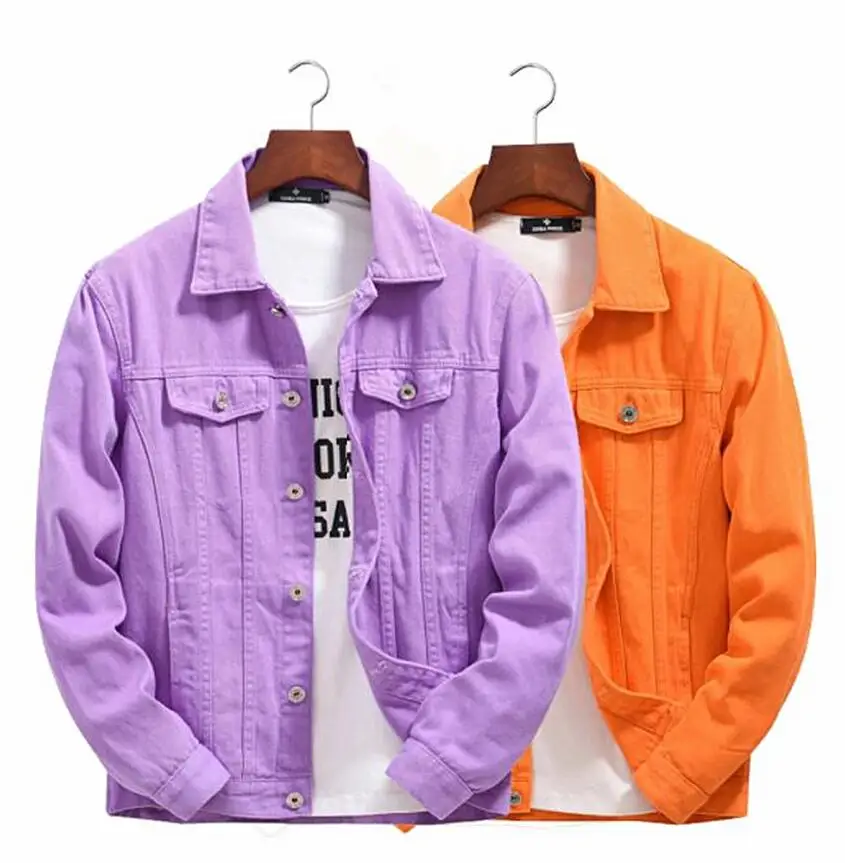 

Куртка мужская джинсовая, повседневная верхняя одежда, уличная одежда в стиле хип-хоп, фиолетовая, оранжевая, осень
