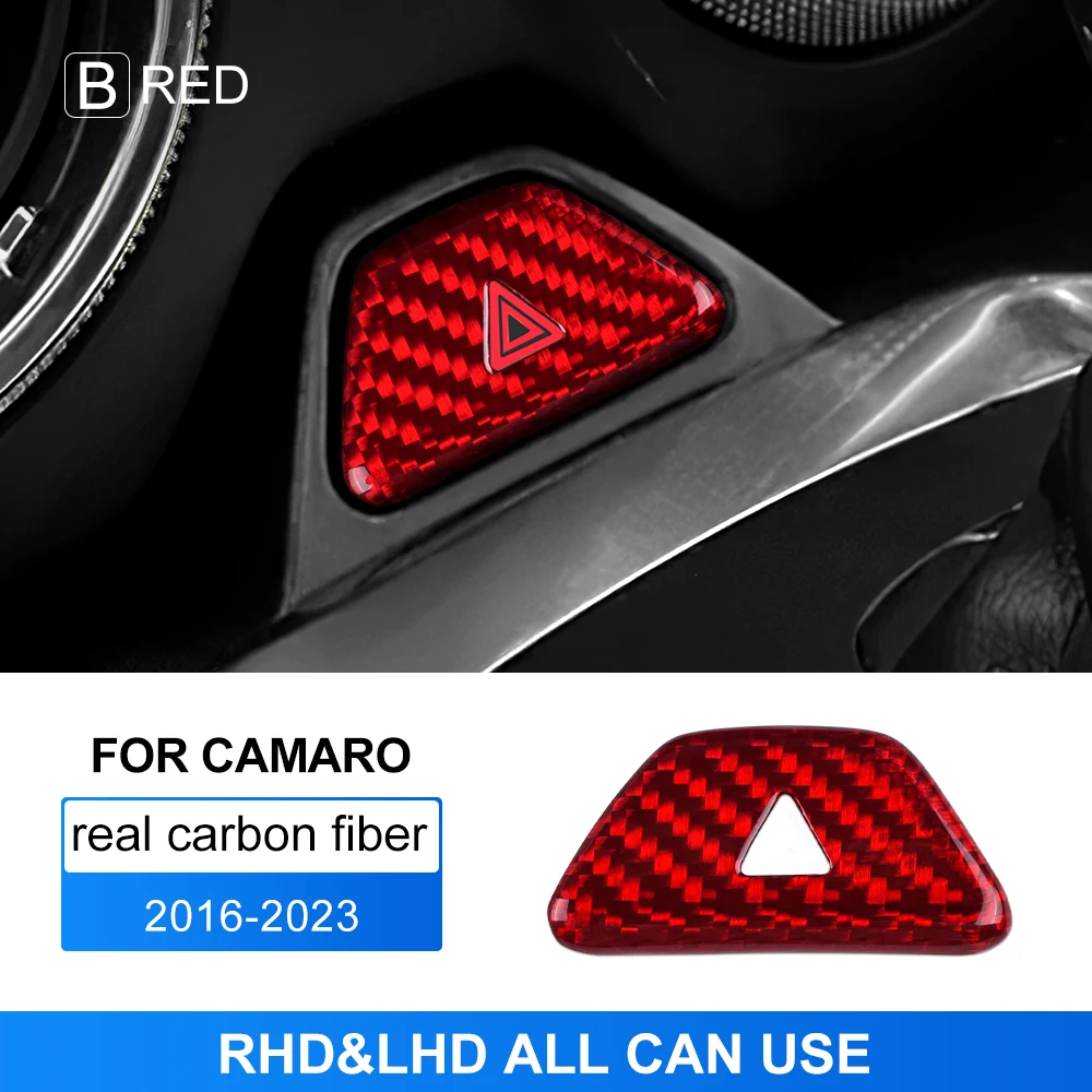 

Real Hard Carbon Fiber Sticker For Chevrolet Camaro 2016-2023 Car Warning Light Button Frame Cover Interior Trim Accessories