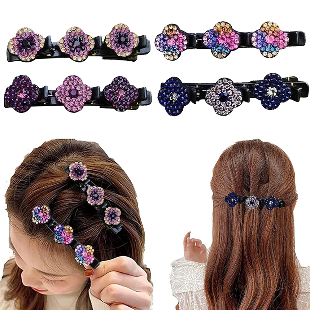 

4 шт. челки с боковым зажимом модные цветочные челки держатель заколки Элегантные сверкающие кристаллы Акриловые Нескользящие блестящие же...