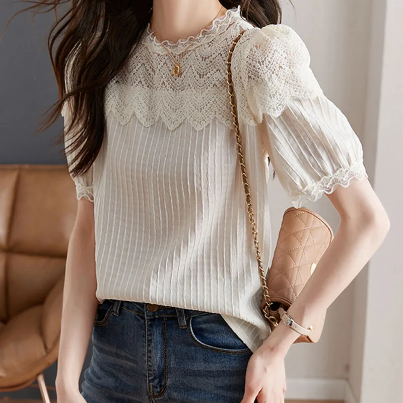 Женская шифоновая блузка с рукавами-фонариками оборками