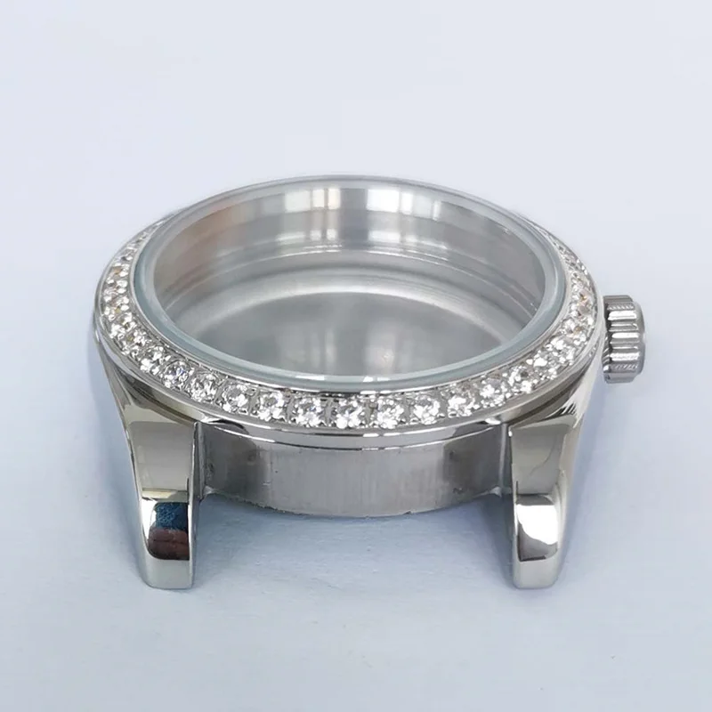 Transparent back cover 36mm Sapphire Crystal Stainless Steel Two Tone Watch Case Diamond Bezel Fits For 20MM Strap