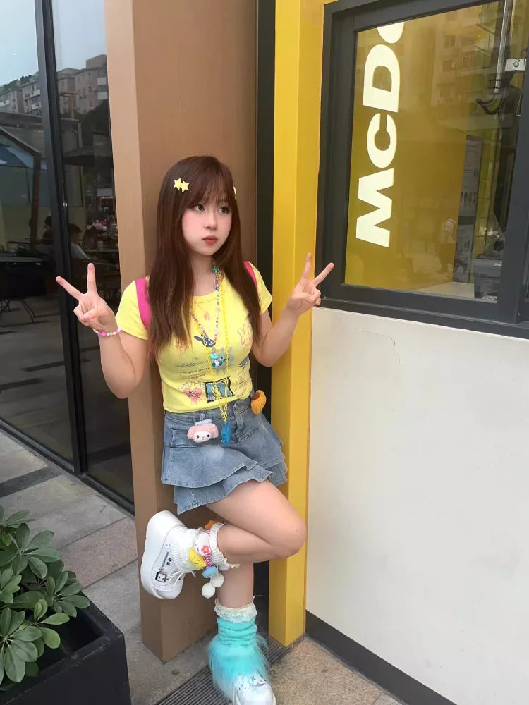 Pure Desire Sle Gyaru Fun Graffiti Футболка с короткими рукавами Женская дизайнерская корейская