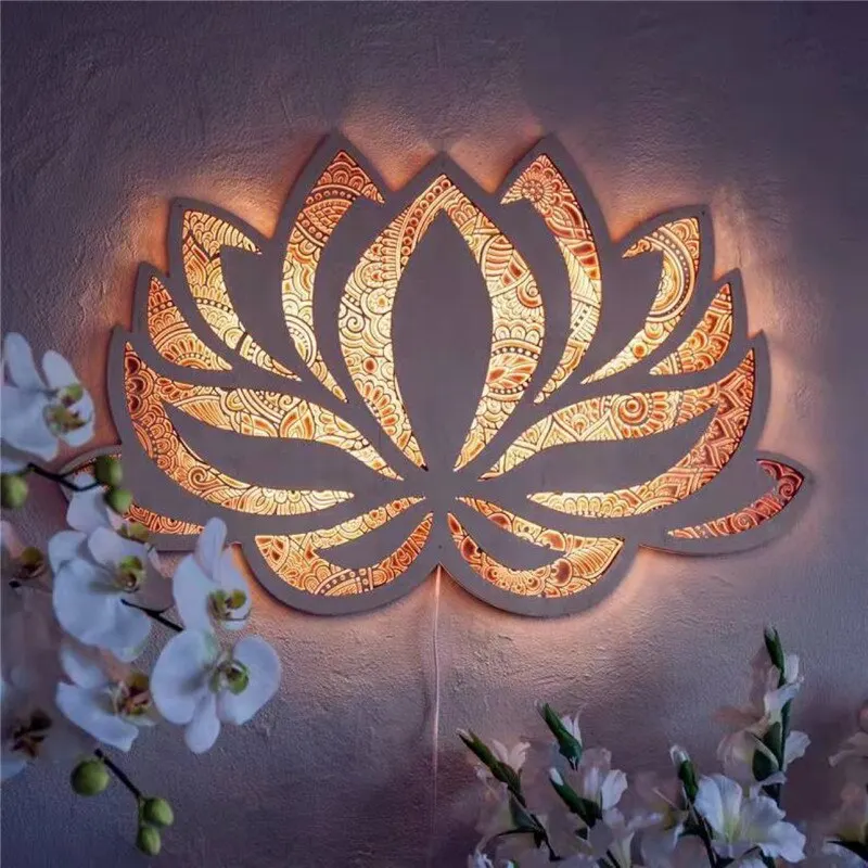 Lotus Flower Mandala Yoga Room Art Decorative Ornaments Mandala Yoga Room Night Light Wall Hanging Home Decoration Room Decor
