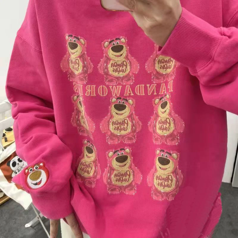 

Disney Lotso Sweatshirt Cartoon Print Pullover Fashion Loose Hoodie Autumn Women Sports Long Sleeve Tops Korean Style Polyester