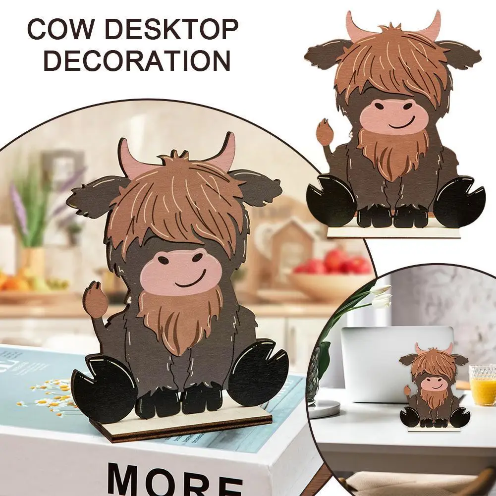 

Cow Desktop Decoration Wooden Craft Art Figurine Ornament Animal Model Desk Decor Collectibles Christmas/New Year Gifts For H3U0