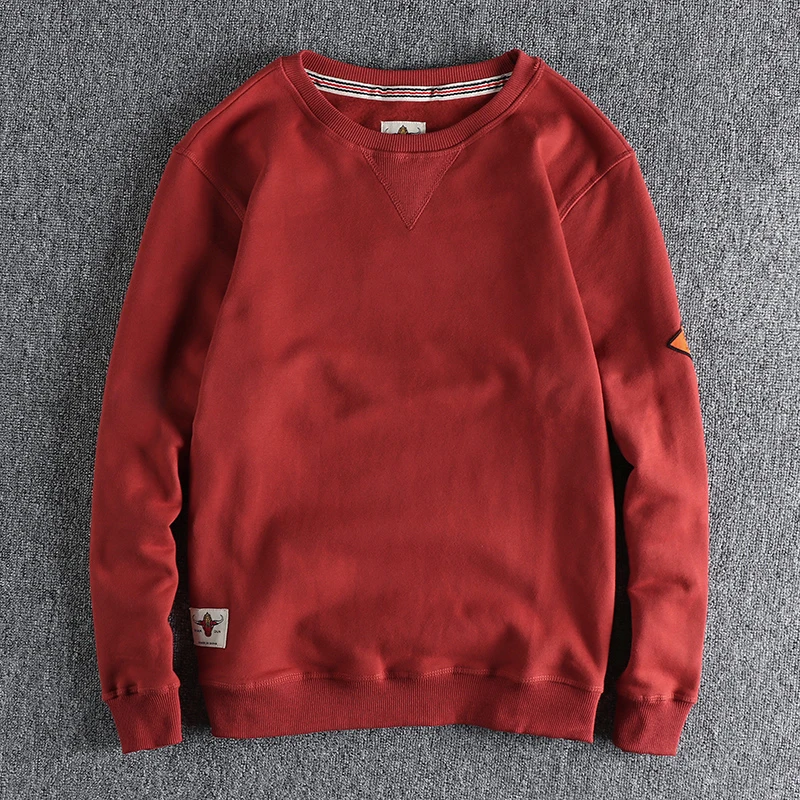 

Простой однотонный ретро свитер с заплатками и круглым вырезом, мужской осенне-зимний бархатный Удобный свободный пуловер с рукавами