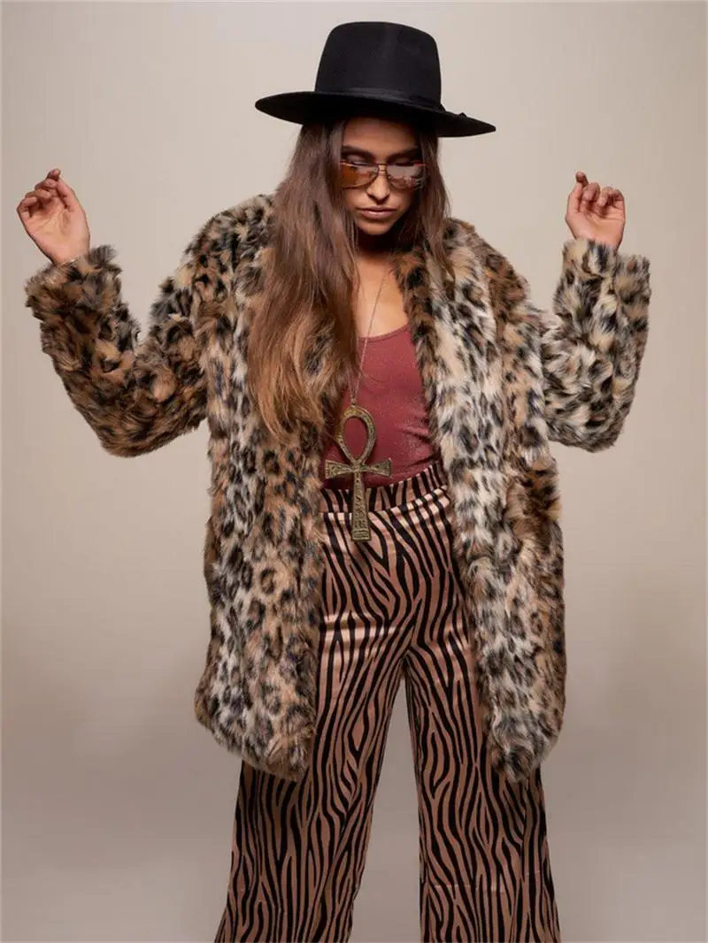 Women's Clothing Autumn/Winter 2022 New Leopard Print Coat Plush Medium Long Thick Fur Jacket Loose Wool