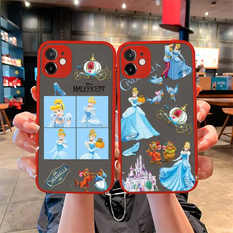 Disney Princess Cinderella Phone Case For iphone 13 12 11 Pro Mini Max XS X 8 7 Plus 2020 XR Matte Transparent Light red Cover