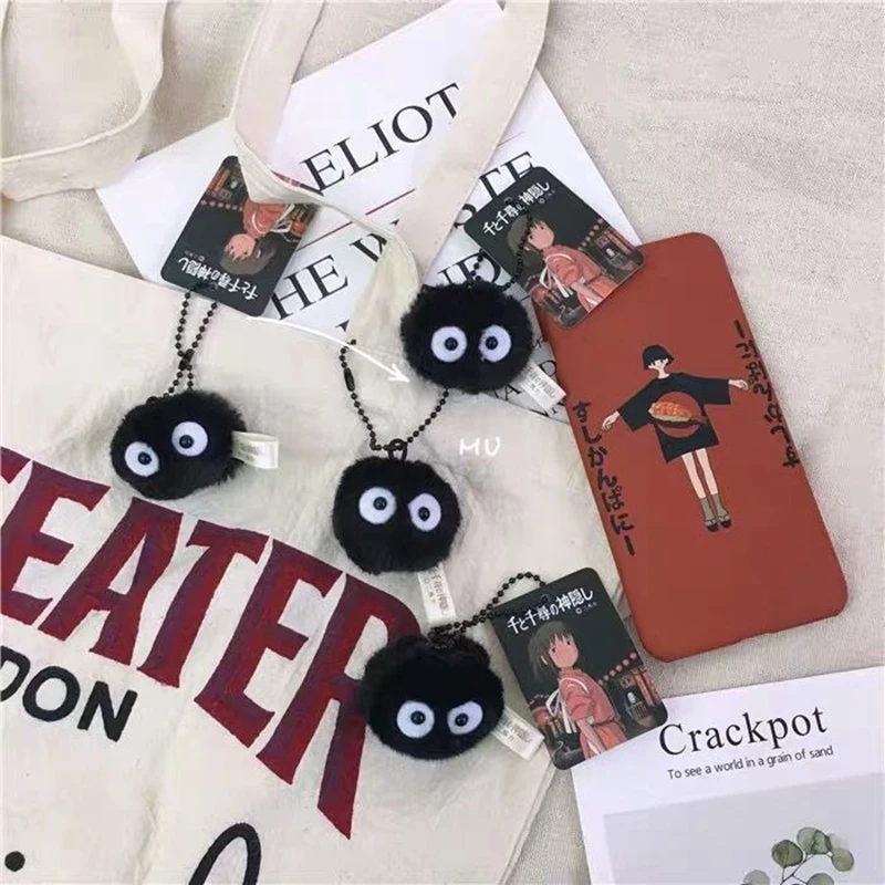 

50Pcs/Lot Anime Spirited Away Keychain Plush Black Elf Small Briquettes Keychain for Women Girl Bag Pendant Jewelry Wholesale