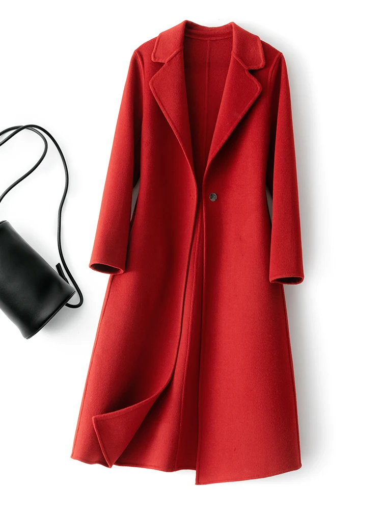 Женское однотонное шерстяное пальто
