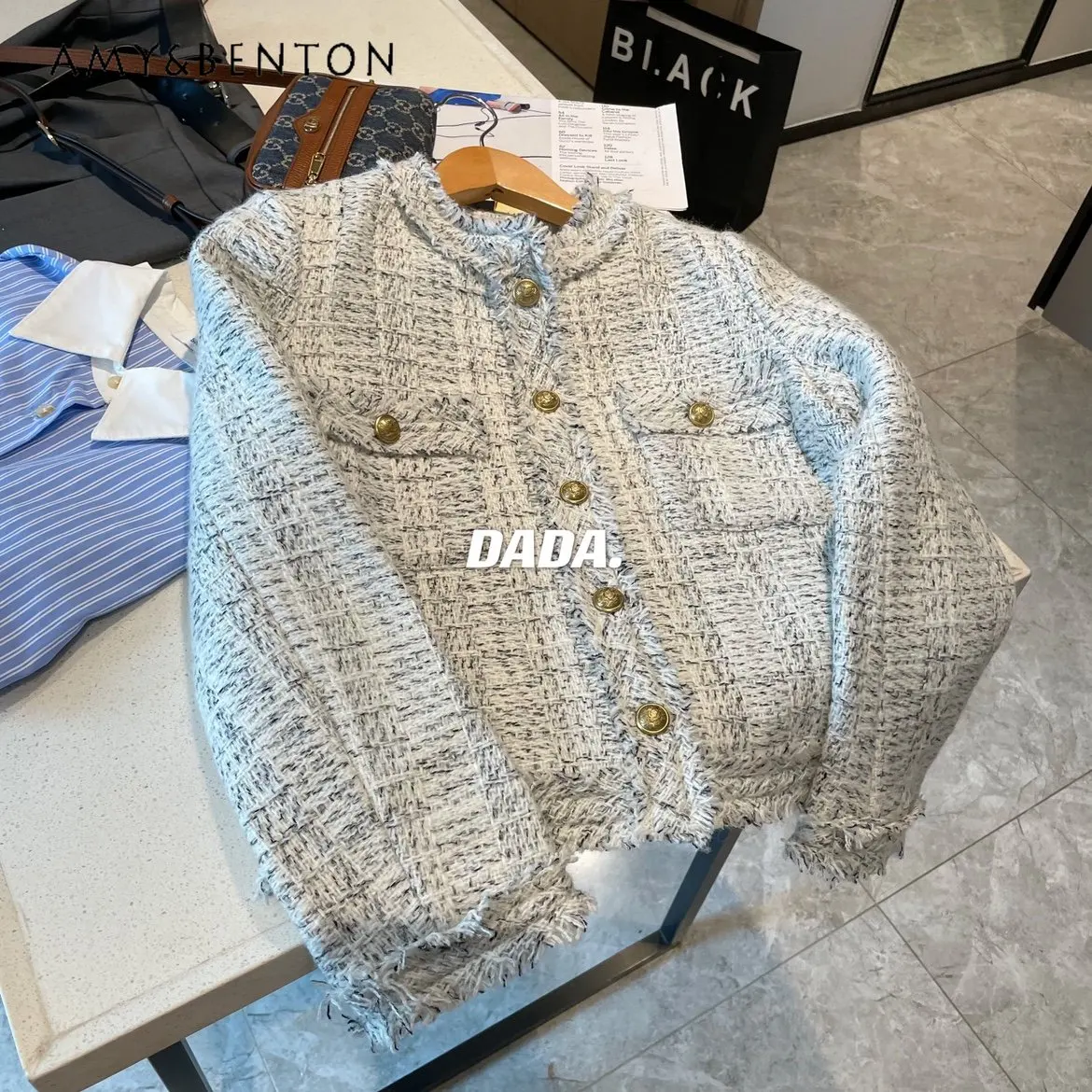 

Casual Beige Gray Tweed Quilted Warm Short Coat for Women Autumn and Winter New Fashion Elegant Versatile Coat Top for Ladies