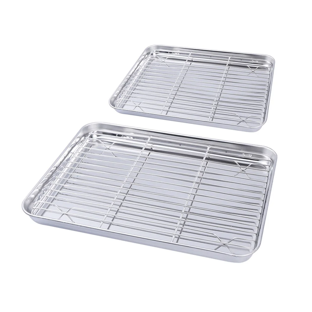 

2 Pcs Bread Baking Pan Stainless Steel Drainer Pans Plates Multipurpose Tray Food Kitchen Trays Dishes Vegetable