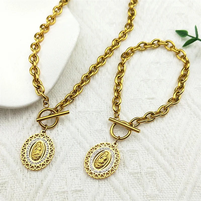 Сердце Девы Марии Богоматери Гваделупской ожерелье браслет комплект для женщин