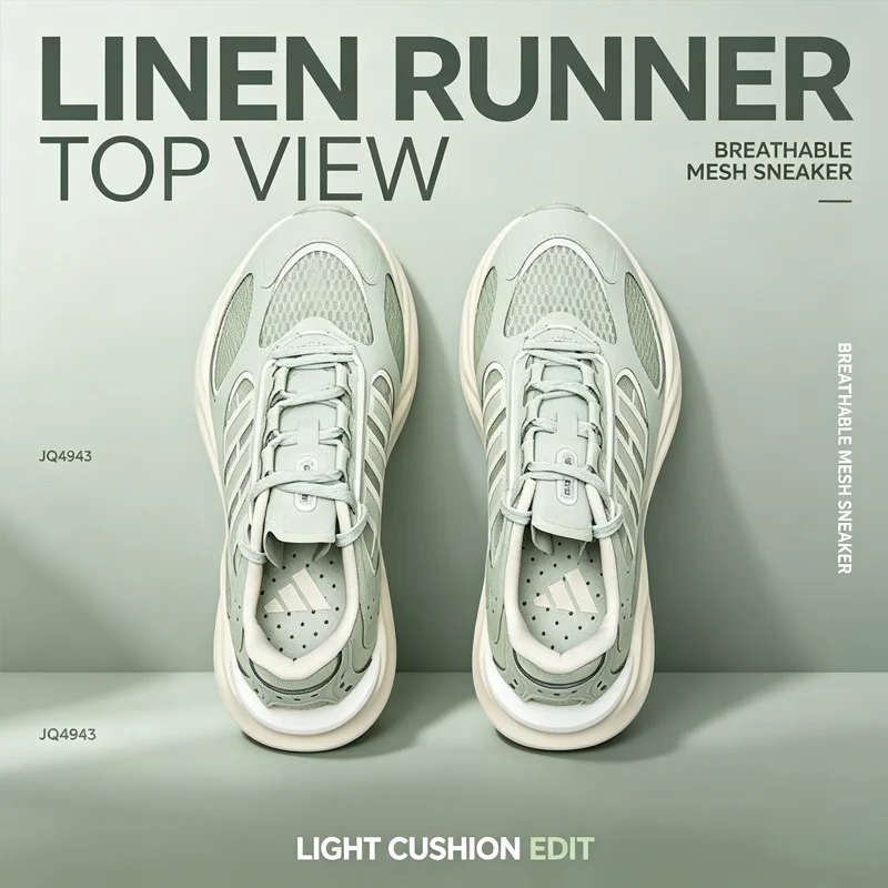 Фото Льняные зеленые женские кроссовки JQ4943 с дышащей сеткой, мягкой амортизирующей подошвой и платформой для спорта и повседневной ходьбы на улице №2
