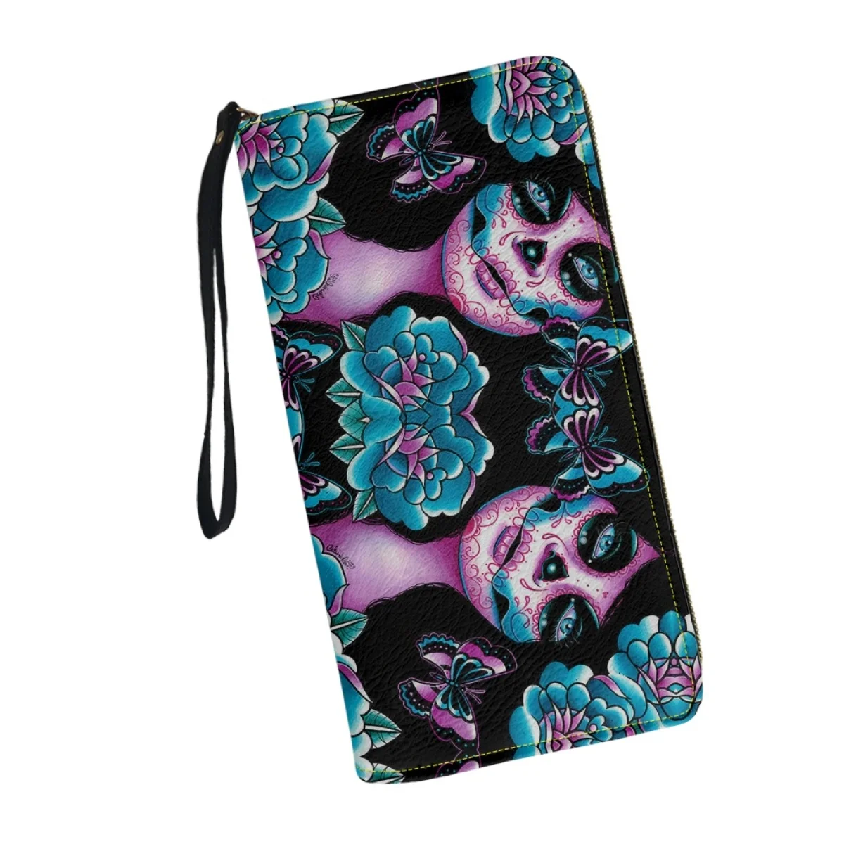 Women Muilt-function Card Bags Clutch Wallets Skull Rose Love Print Long Leather Mini Fun Purse Card carteras para mujer