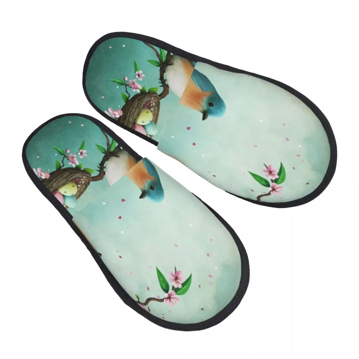 

Тапочки на плоской подошве для мужчин и женщин, Нескользящие, пасхальные, с синими птицами и яйцами в гнезде, мягкая теплая обувь с мехом для дома, зима