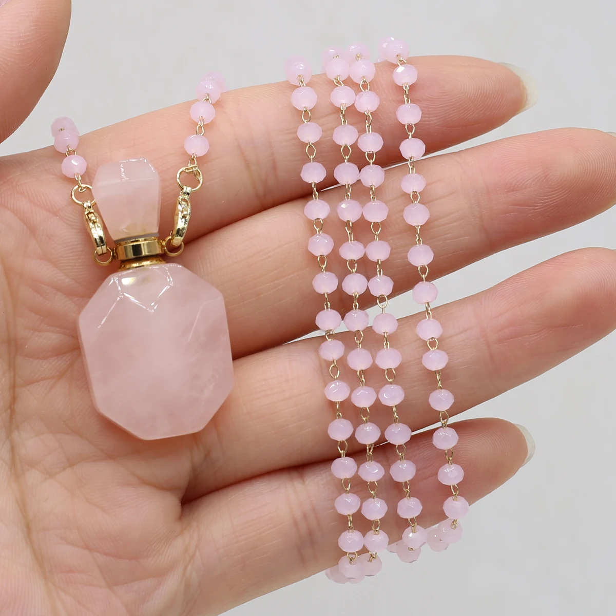 

Ожерелье с натуральными камнями в виде Розы кварца, искусственное ожерелье с диффузором эфирного масла, цепочка с розовым кристаллом, ожере...