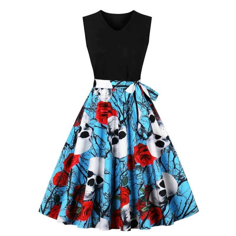 Женские Платья С Принтом На Хэллоуин В Стиле Ретро Повседневные Удобные Без