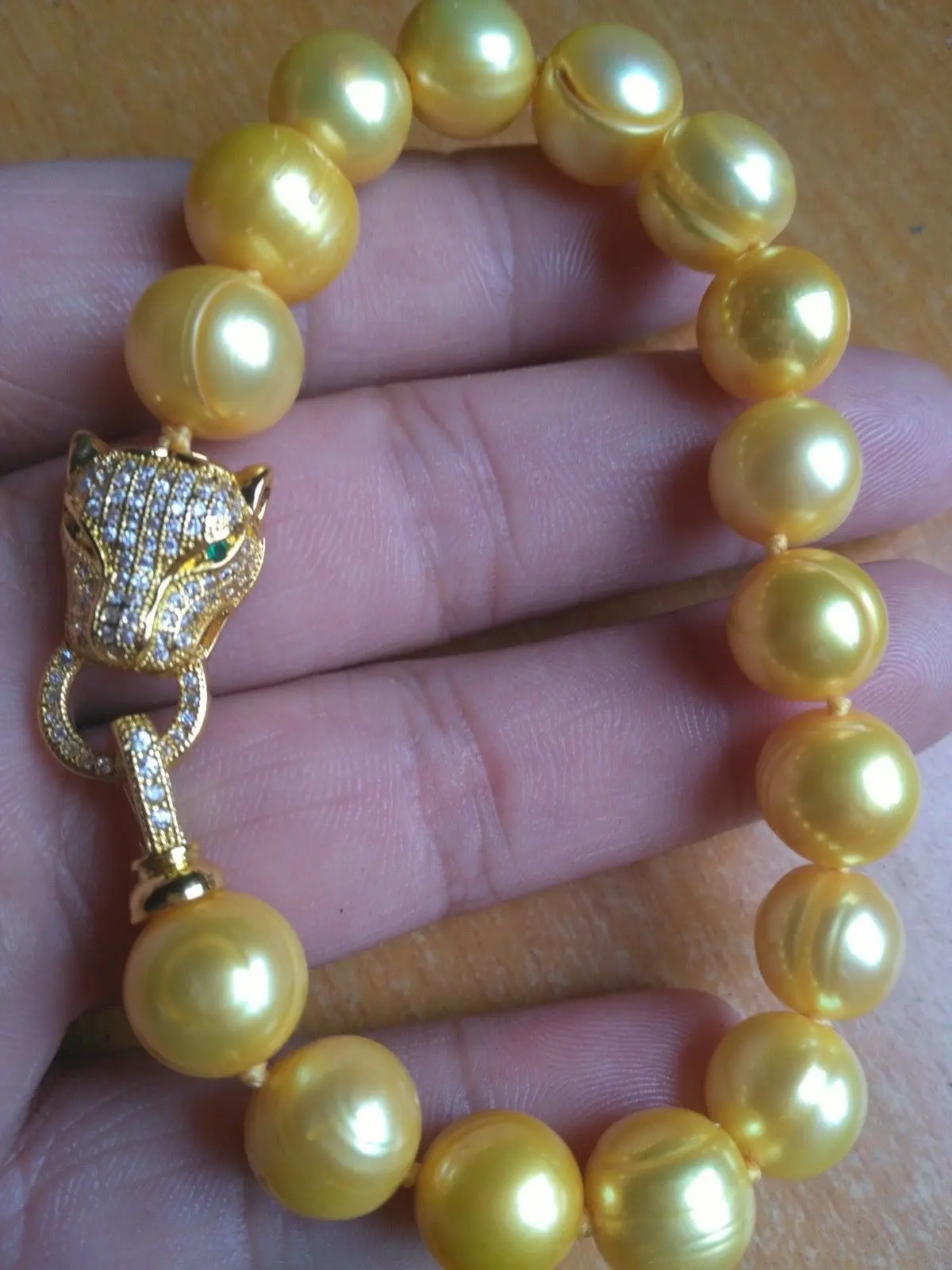 

New AAA 10-11mm South Sea Genuin Gold Pearl BRACELET 7.5-8inch925 Leopard head fine jewelryJewelry Making