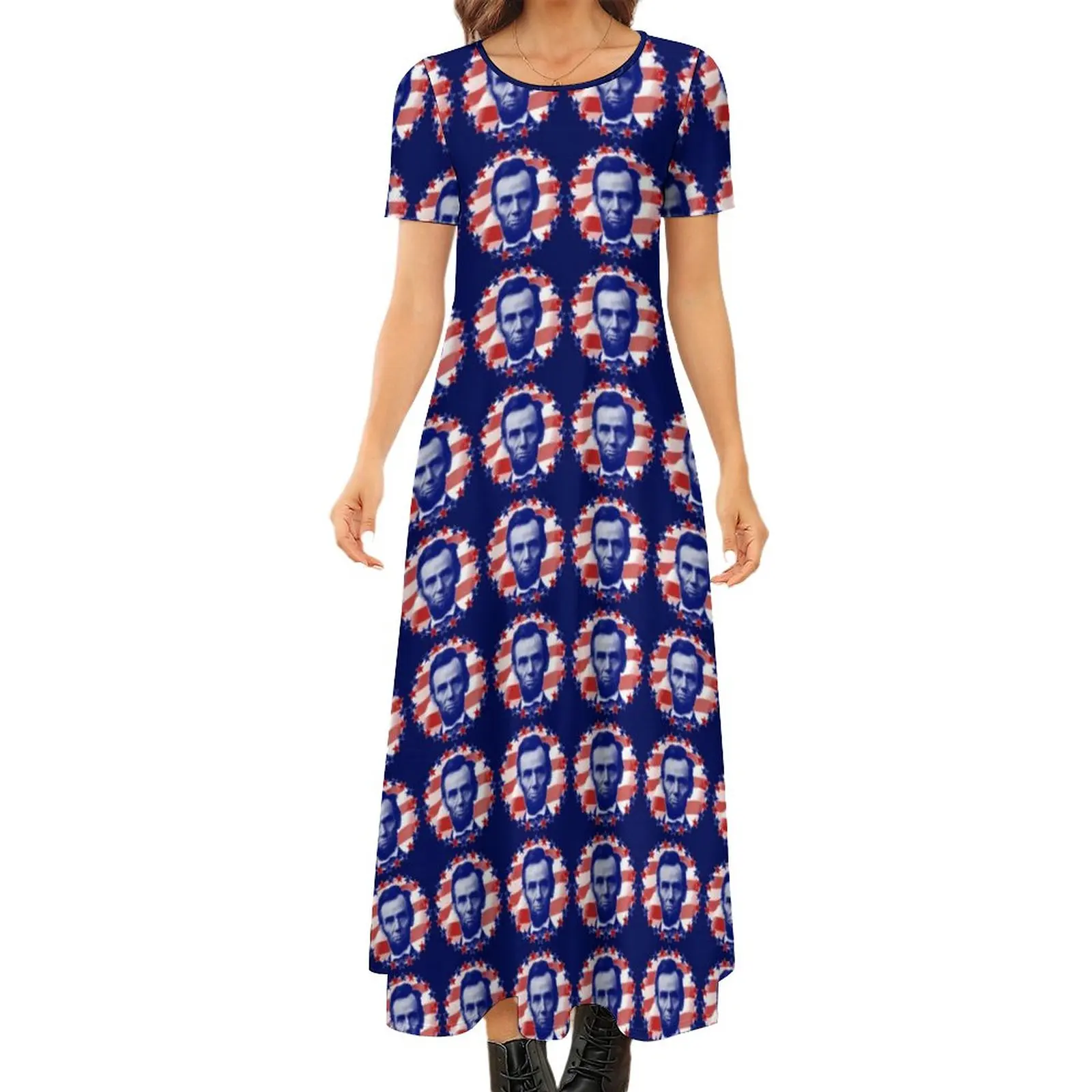 

Stars And Stripes Print Dress President Lincoln Funny Bohemia Long Dresses Female Trendy Maxi Dress Birthday Present