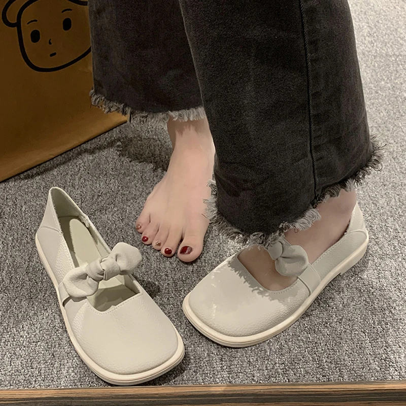 

Туфли женские с низким голенищем, Мягкие Шлепанцы из искусственной кожи, с круглым носком, на плоской резиновой подошве, с бантом-бабочкой, 2023