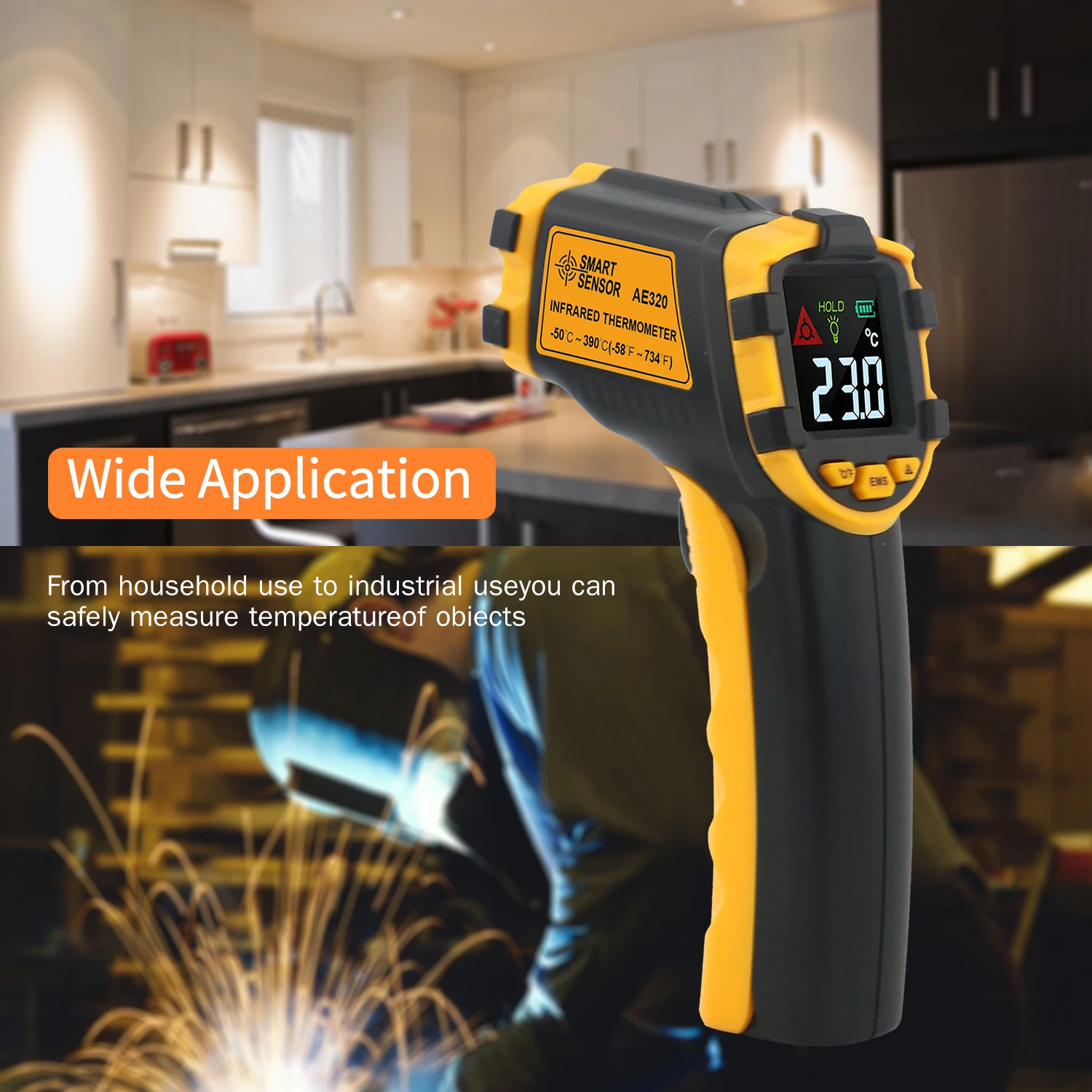 

SMART SENSOR -50~390℃ 12:1 Mini Portable Handheld Digital Non-contact IR Infrared Thermometer Temperature Tester