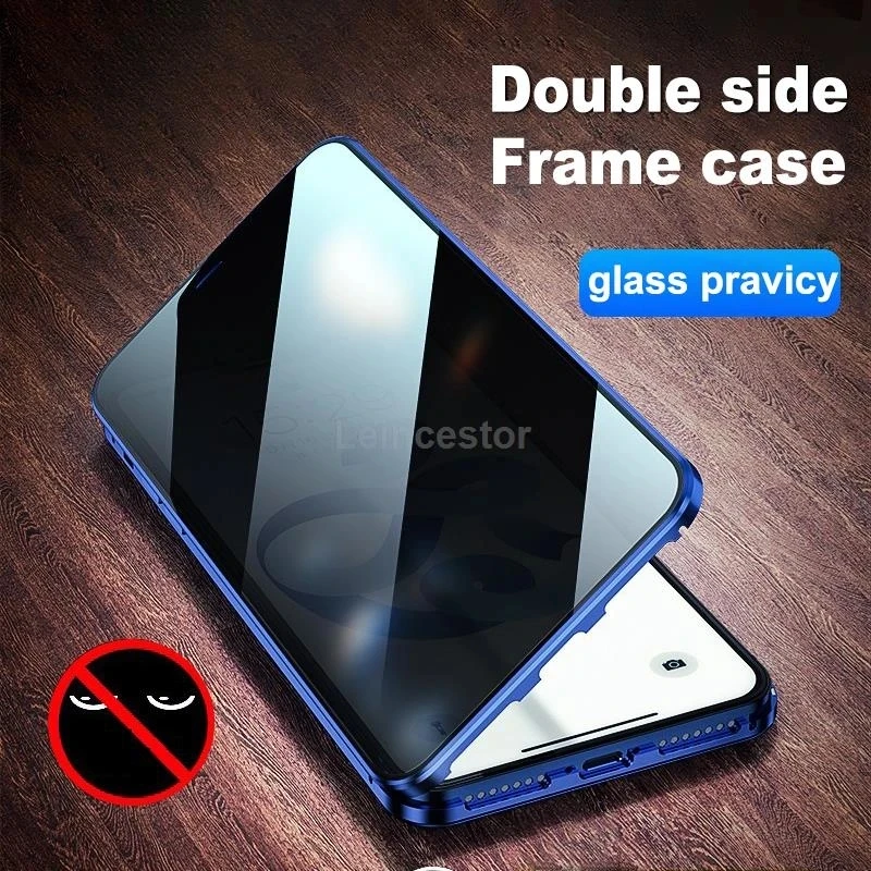 

Anti-peeping Metal Magnetic Case For iPhone 14 13 12 11 Pro Max Plus Lens Protection Double Sided Glass Lock Catch Bumper Cover