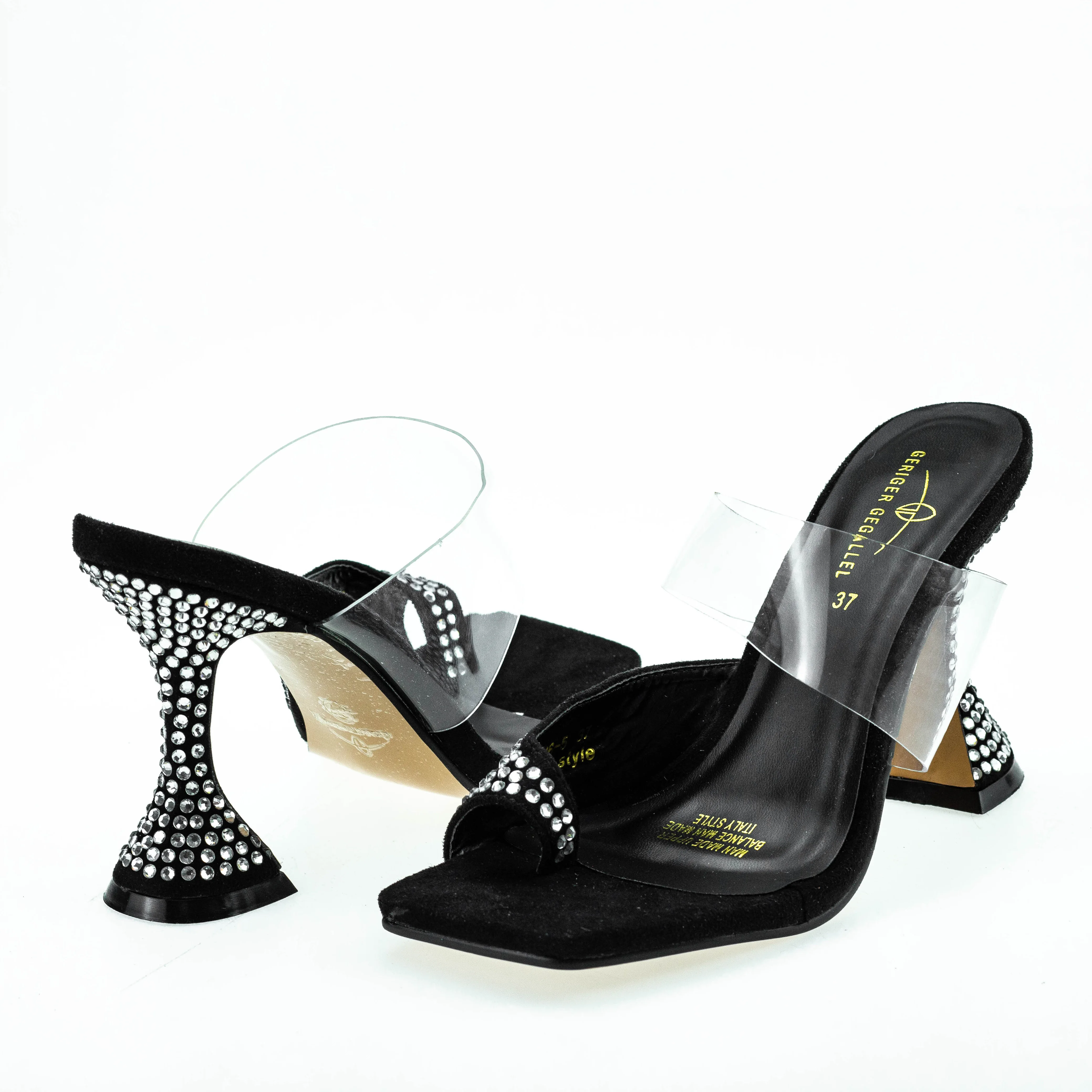 Super High Black Pumps Sandals Glitter Rhinestone Women Parti Shoe Bling Bling Clear Shoe Jelly Sandals for Woman Lady Mules