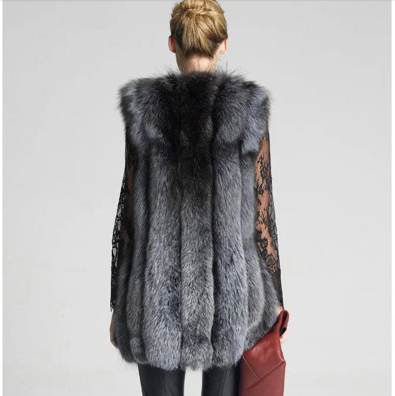 ICCLEK Fur coat women made fur women long hair medium long female silver fox imitation fur vest