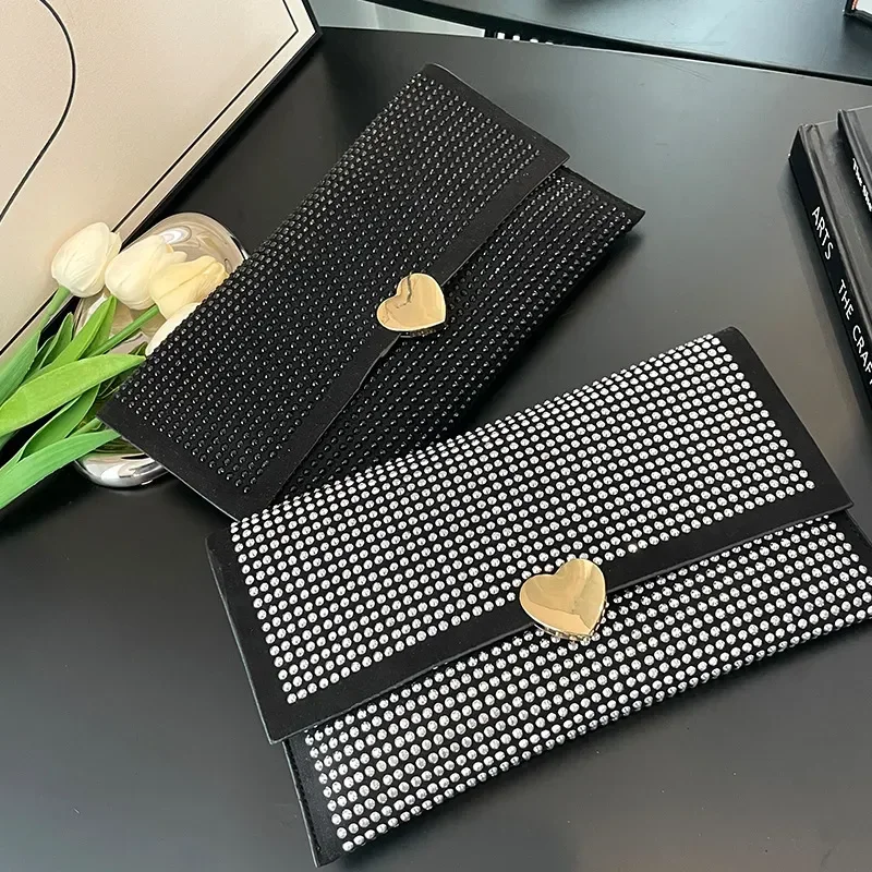 

With Women Diamond Flap Envelope Beading Clutch Clutch Fashion Luxury Thin Lady Purse Handbag Bag Handbag Coin Bags Love Evening