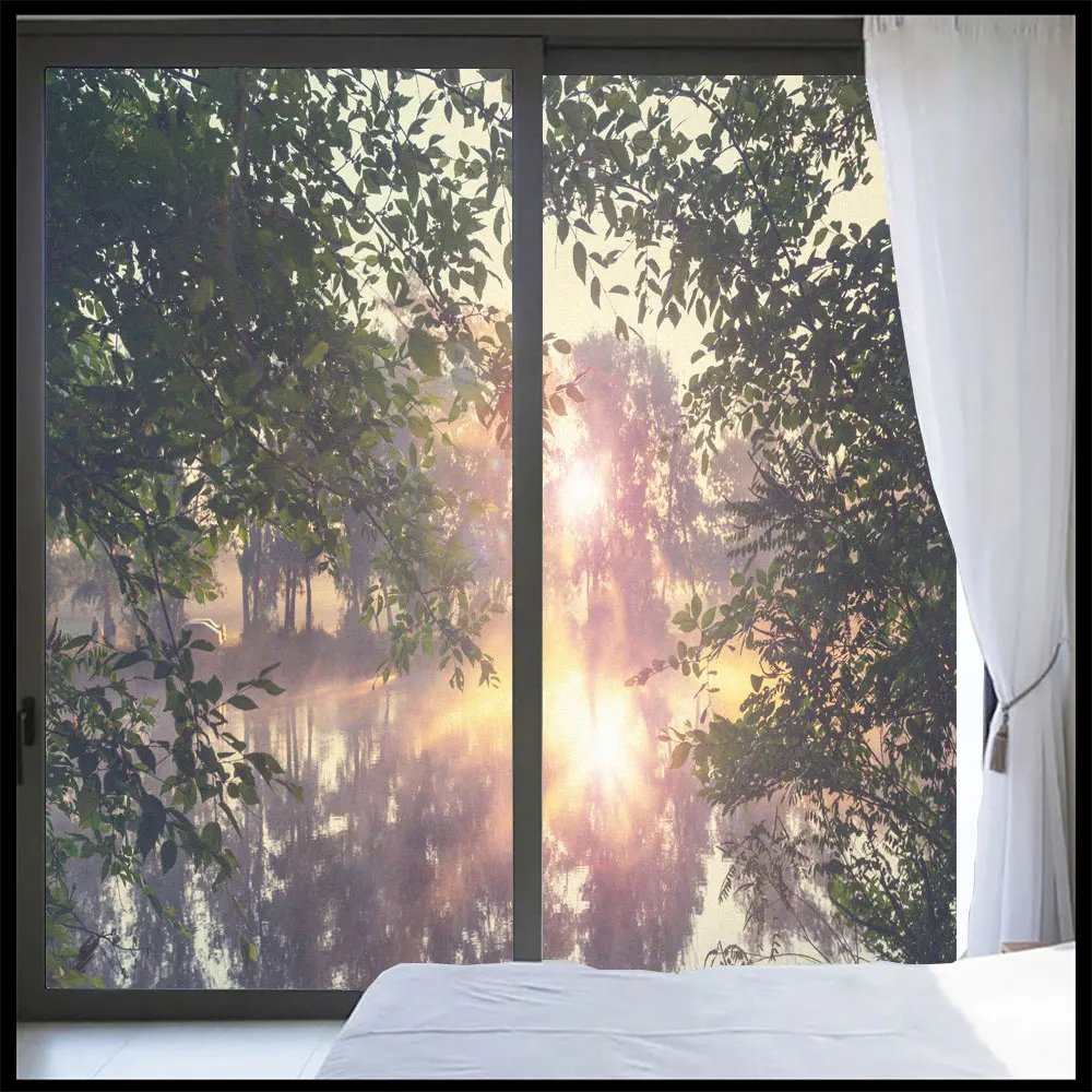 Закат по озеру узор конфиденциальность оконная Наклейка Анти УФ-стекло пленка не