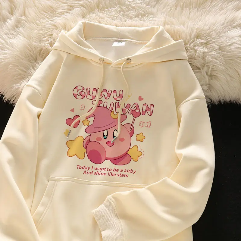 

Мультяшная толстовка с капюшоном Kirby 2023 Ins аниме принт ленивое пальто студенческий Повседневный мягкий фуфу свитшот с длинным рукавом Топ для девушек Подарок